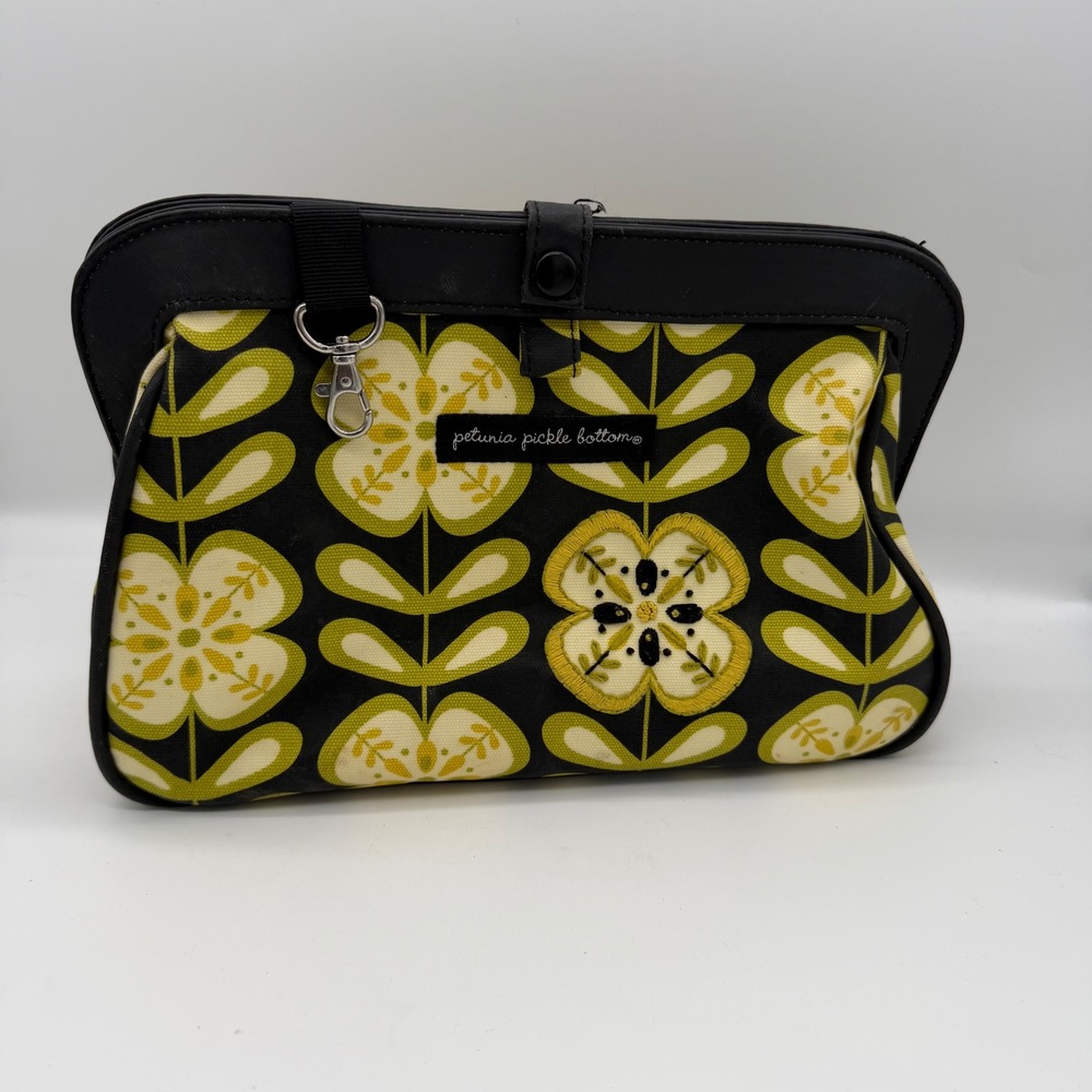 Petunia Pickle Bottom Glazed Canvas Floral Shoulder Bag Black Green Yellow